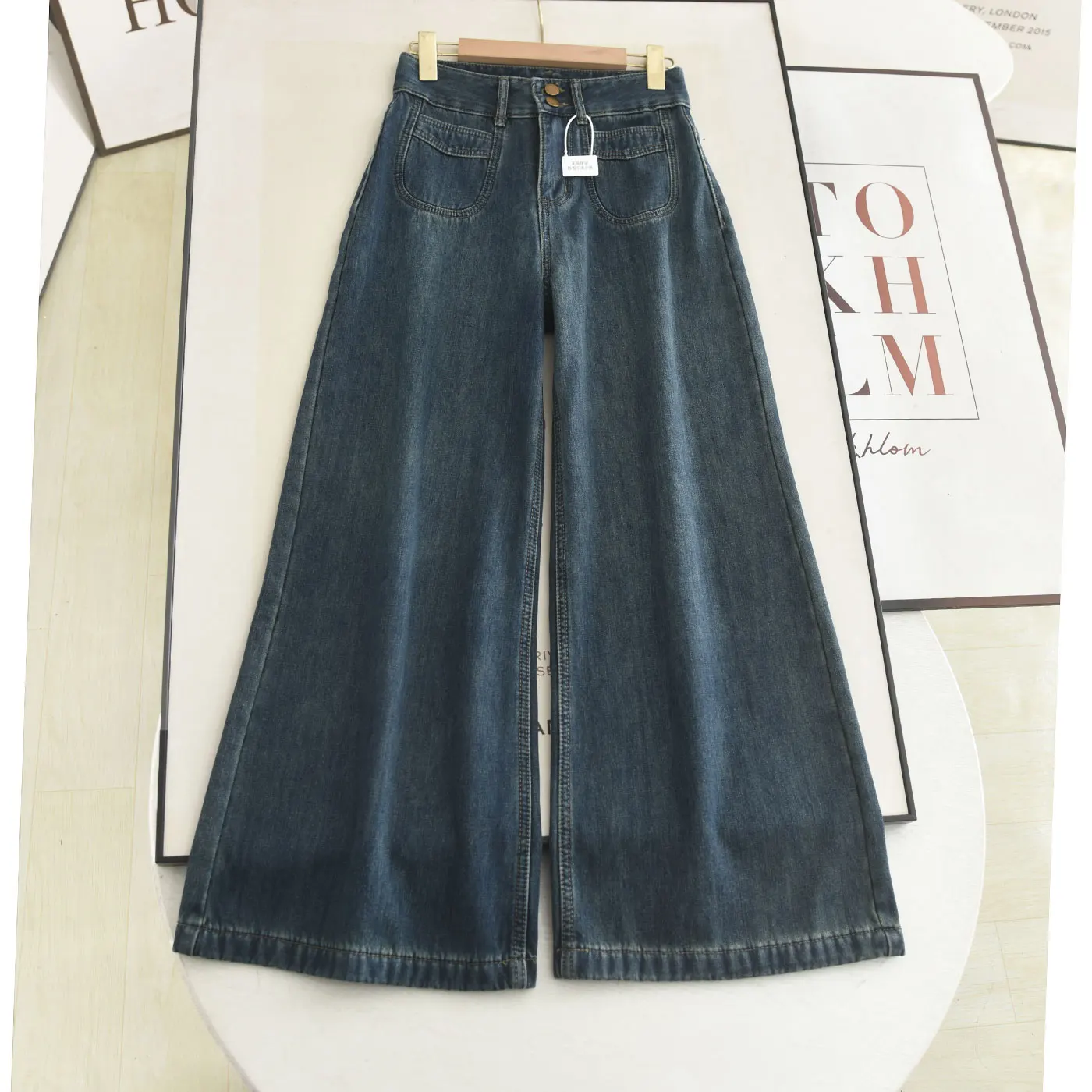 

Retro Thiened Fce High Waist Wide Leg Jeans Women's Slimming Straight Cut Trousers Winter Faion Ladies' Denim Pants