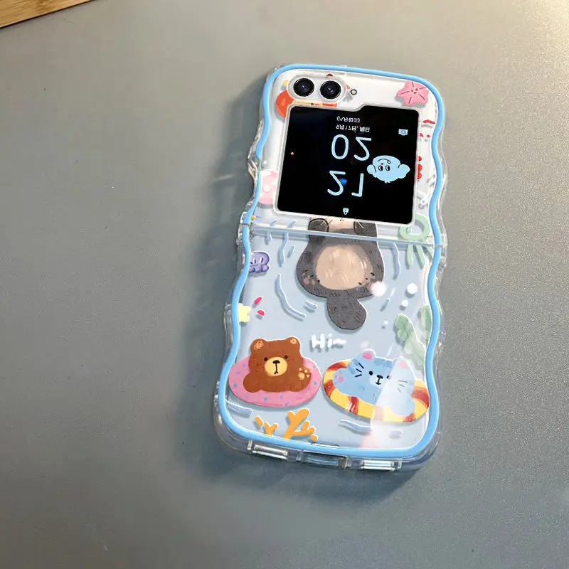 The New Cartoon Animal Beaded Phone Case Works with The Samsung Galaxy Z Flip 4 5 6 All-inclusive Fall and Wear Protection Cover