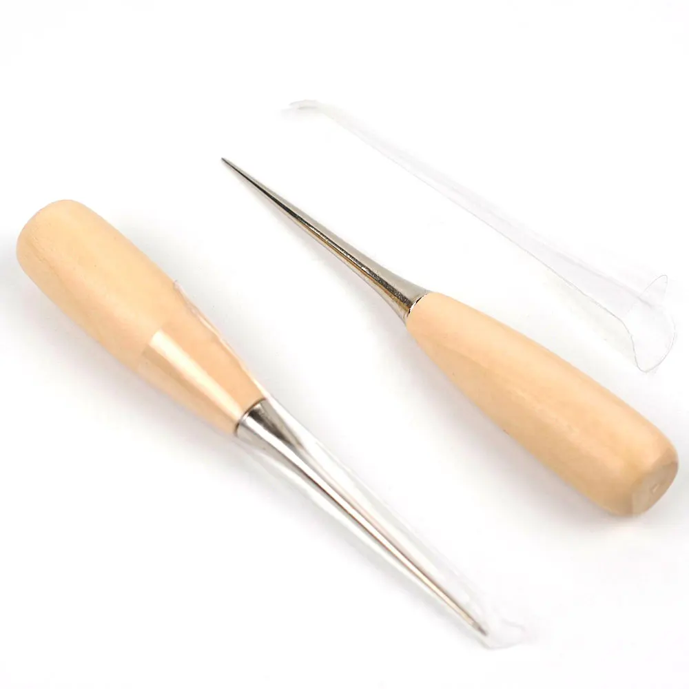 Silicone World 2PCS Wooden Handle Awl DIY Tent Sewing Awl Shoes Repair Tool Hand Stitcher Leather Craft Awl Punch Hole Tools