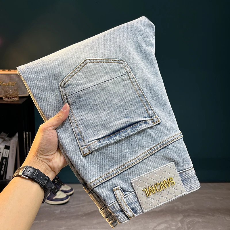 

TC5002 Summer stretch denim shorts worn holes male tide Slim embroidery patches high-end Chinese trousers
