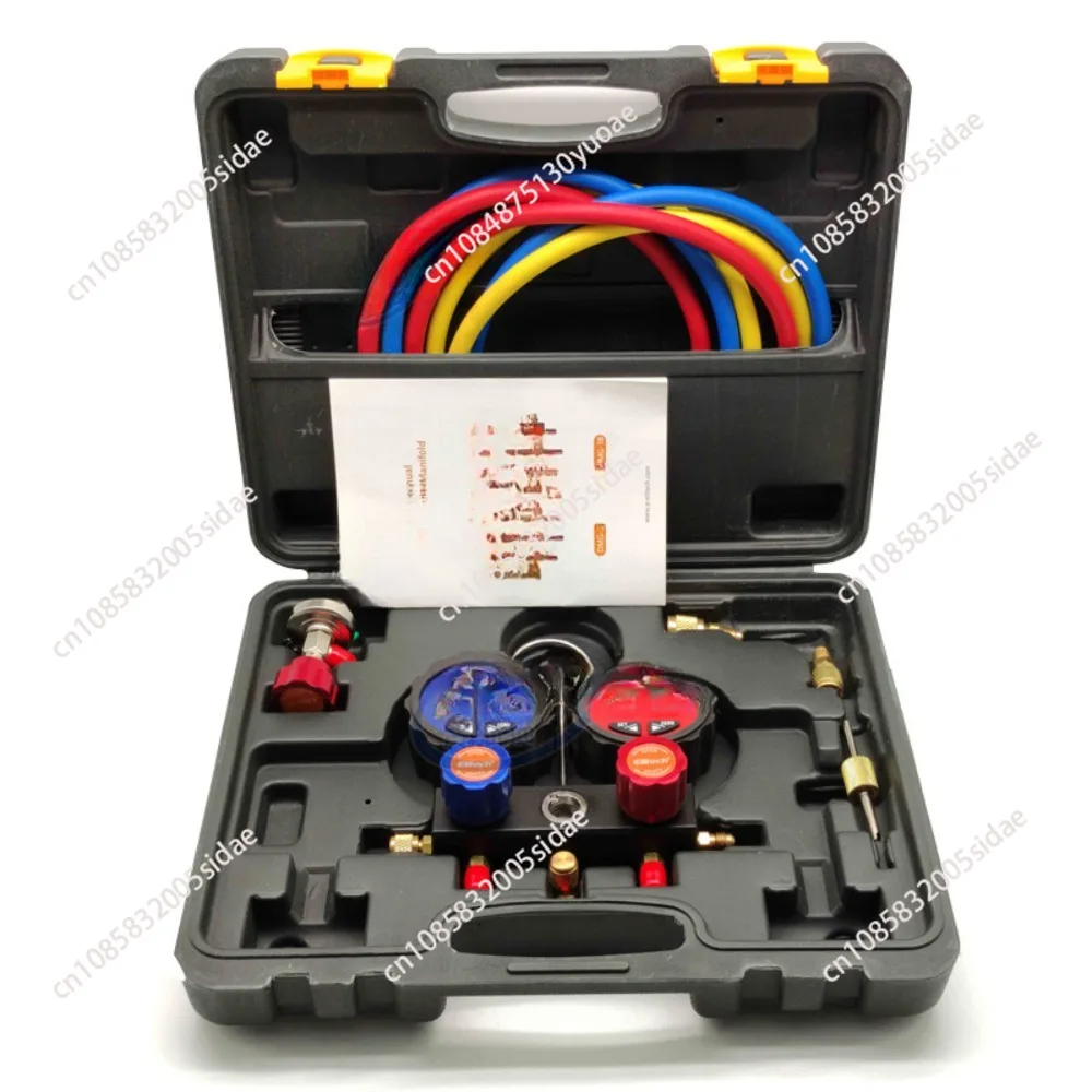 DMG-3 AC Manifold Gauge Set 2 Way Fits R134A R410A and R22 Refrigerants with Hoses Coupler Adapters+ Carrying Case