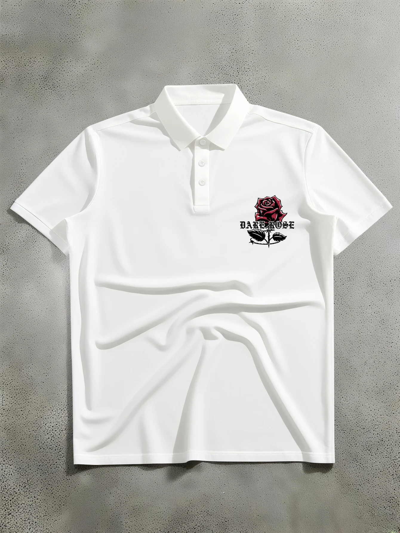 Men's Summer Retro American-style Trendy Men's Short-sleeved Polo Shirt with Red Rose Print Fashionable and Casual