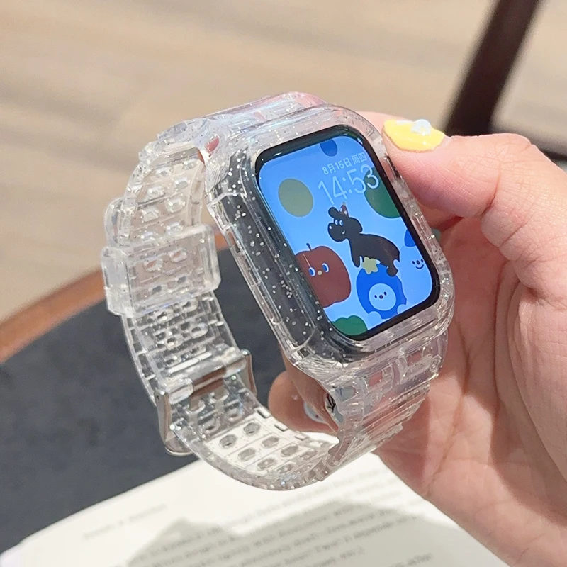 Silicone Strap+case For Apple Watch Bands 11 42mm 46mm 44mm 40mm 41mm 45mm Transparent Bracelet iWatch series 10 9 8 7 6 5 Se 3