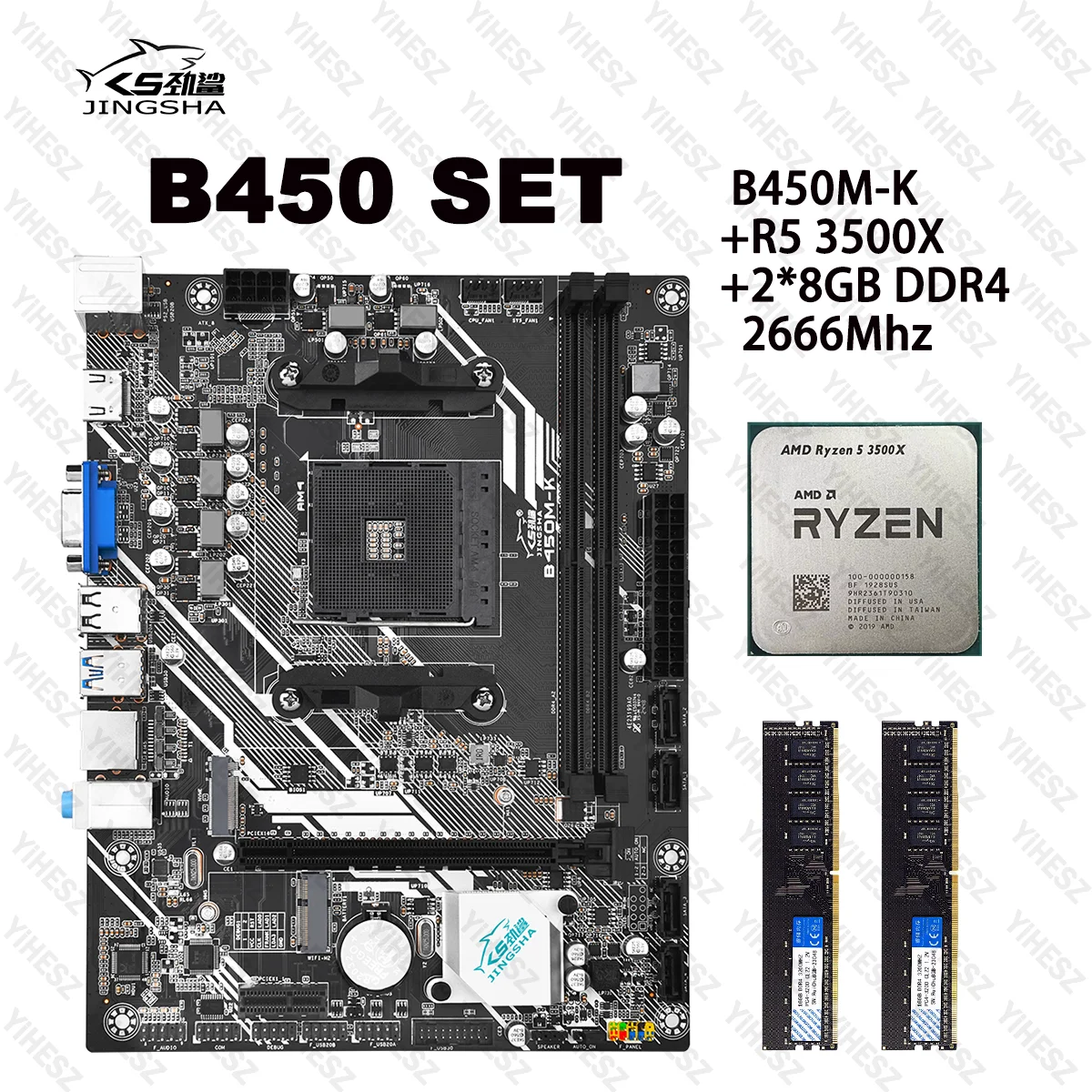 

JINGSHA B450 Motherboard Set With AMD R5 3500X And 2*8GB=16GB 2666Mhz Dual-channel DDR4 RAM Support NVME M.2 HD Interface VGA
