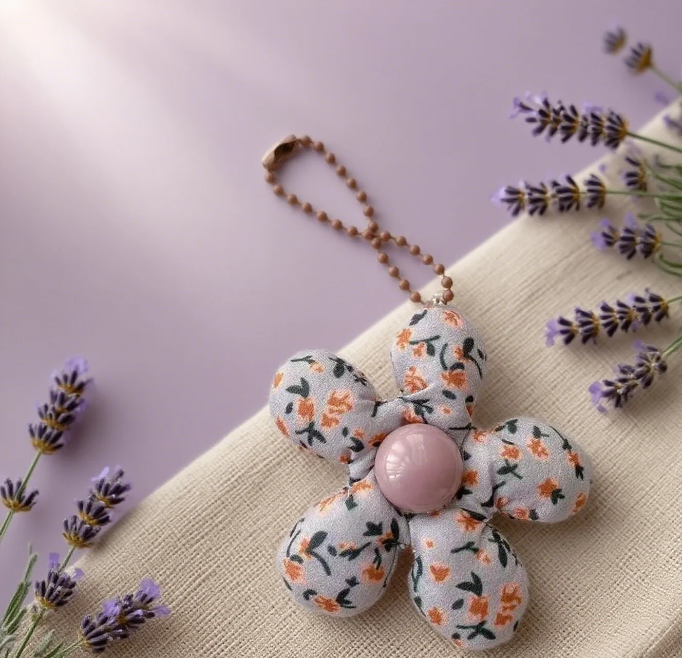 

Fabric Forest-Style Flower Heart Car Keychain Creative Autumn & Winter Bag Charm