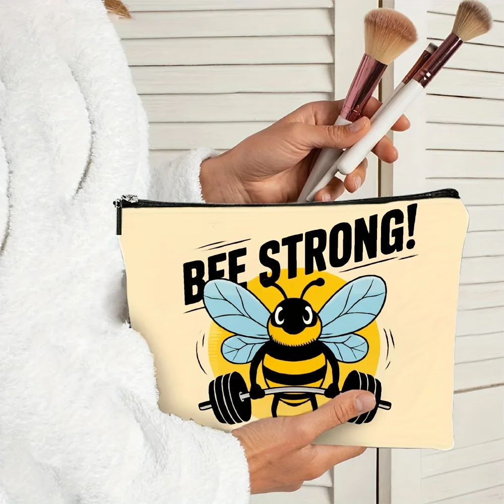 A Cute bee weightlifting makeup bag- multifunctional zipper pouch, jewelry storage bag, perfect travel zipper small storage bag.