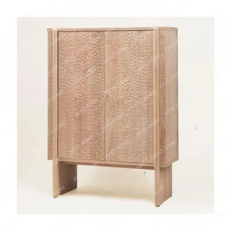 XX Medieval solid wood log color hammer pattern dining side cabinet wabi sandy wind creative storage cabinet
