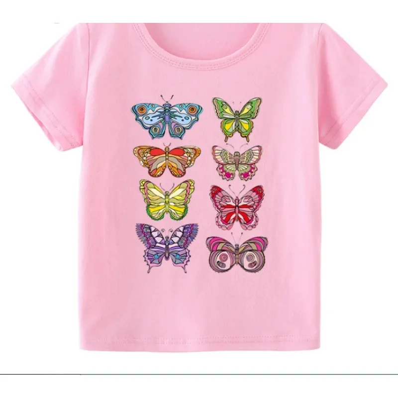 T-shirt gráfica infantil de borboleta, roupa de menina, menino, verão