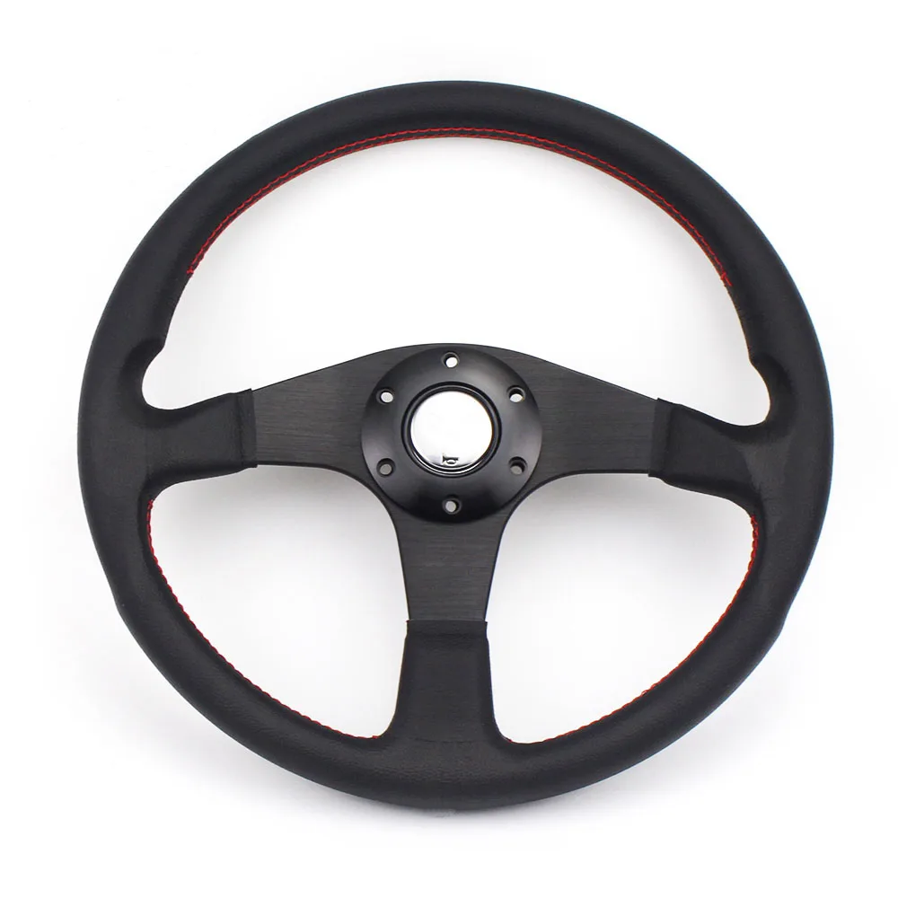 Car Modification 14 Inch Genuine Leather Red Line Sports Steering Wheel Quick Detachable Universal Racing Steering Wheel Tools