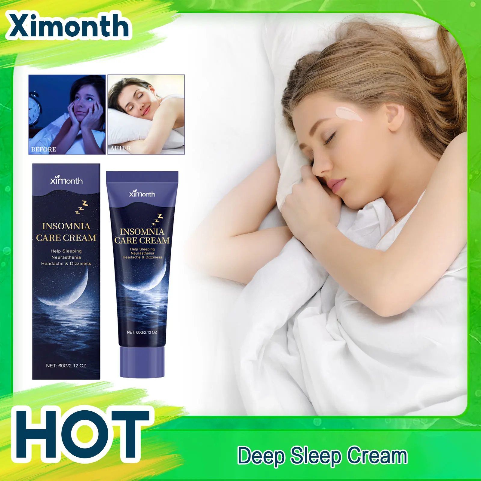 Lavender Sleep Cream Improve Sleep Quality Fall Asleep Soothe Mood Neurasthenia Relieve Headache Anxiety Insomnia Care Cream 60g