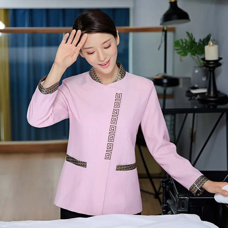 Uniform do sprzątania pokoju hotelowego, długi rękaw, jesienno-zimowy strój, sprzątaczka do centrów handlowych, nieruchomości, szpitala, damska odzież robocza do sprzątania.