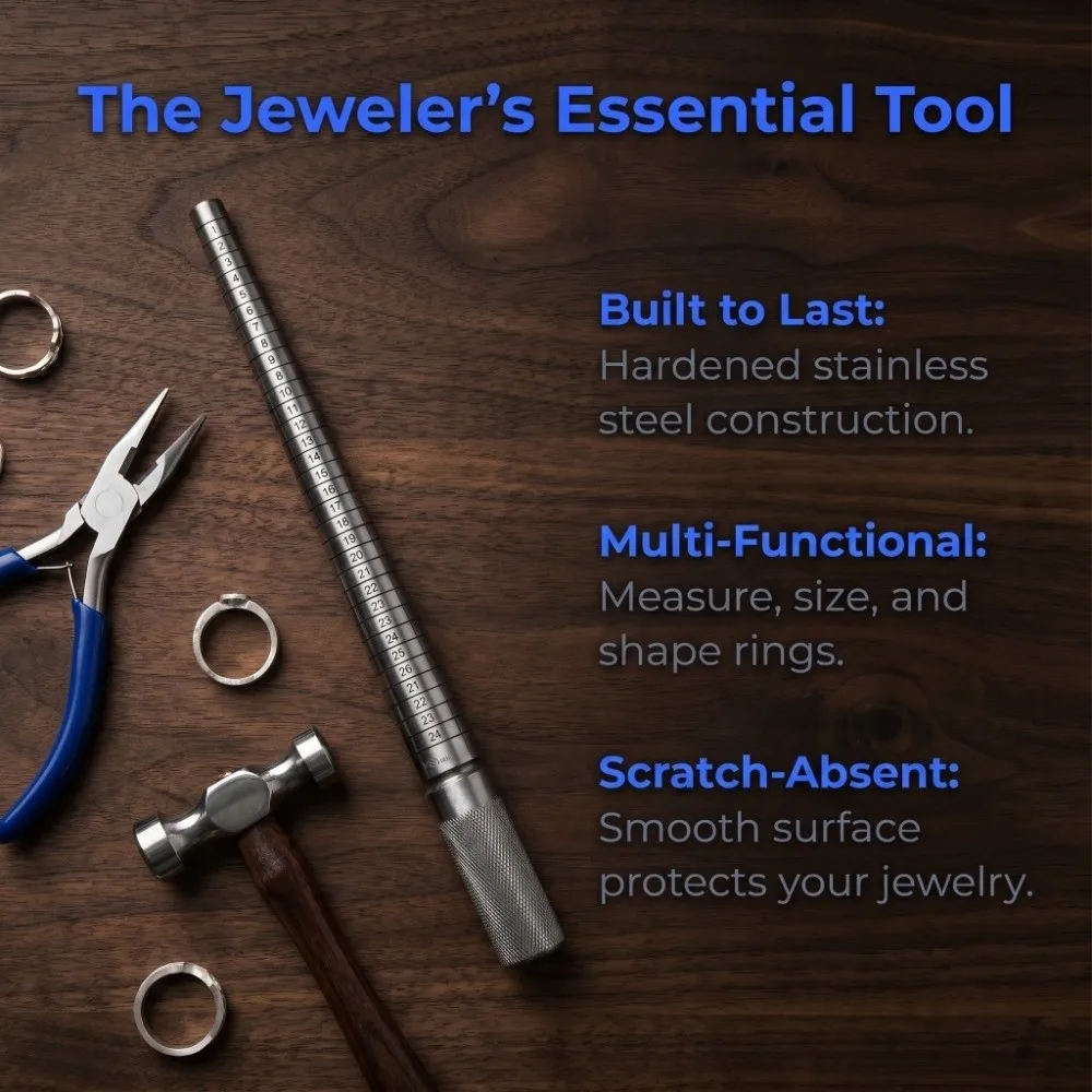 Steel HK Standard Ring Sizing Stick Sliver Length 22.5cm Ring Measuring Mandrel Jewelry Reshaping Repair Tool