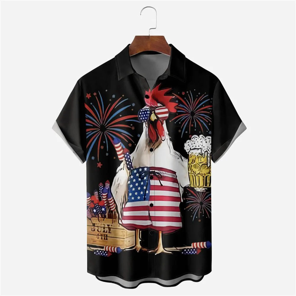 Holiday Men's Shirts American Independence Day Man Shirts 3d Printed Summer Male Top Short Sleeve Casual Lapel Button Clothing