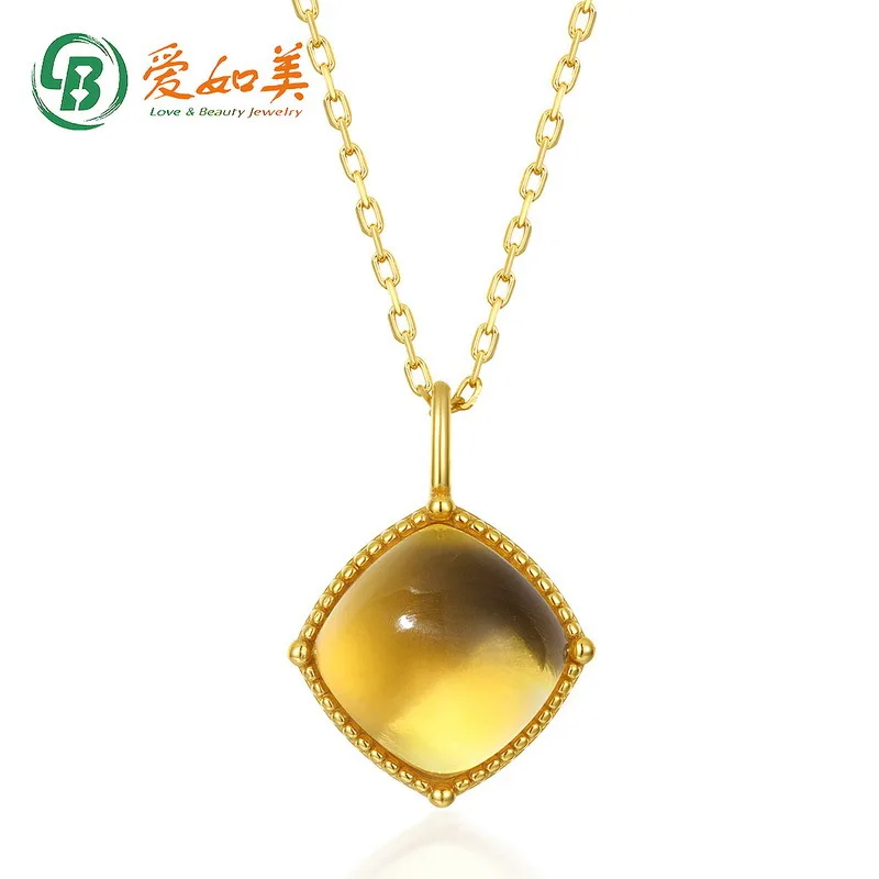 

Simple Geometric Yellow Crystal Pendant for Women, 18K Gold PT950 Platinum Silver Plated 7-layer Gold Necklace