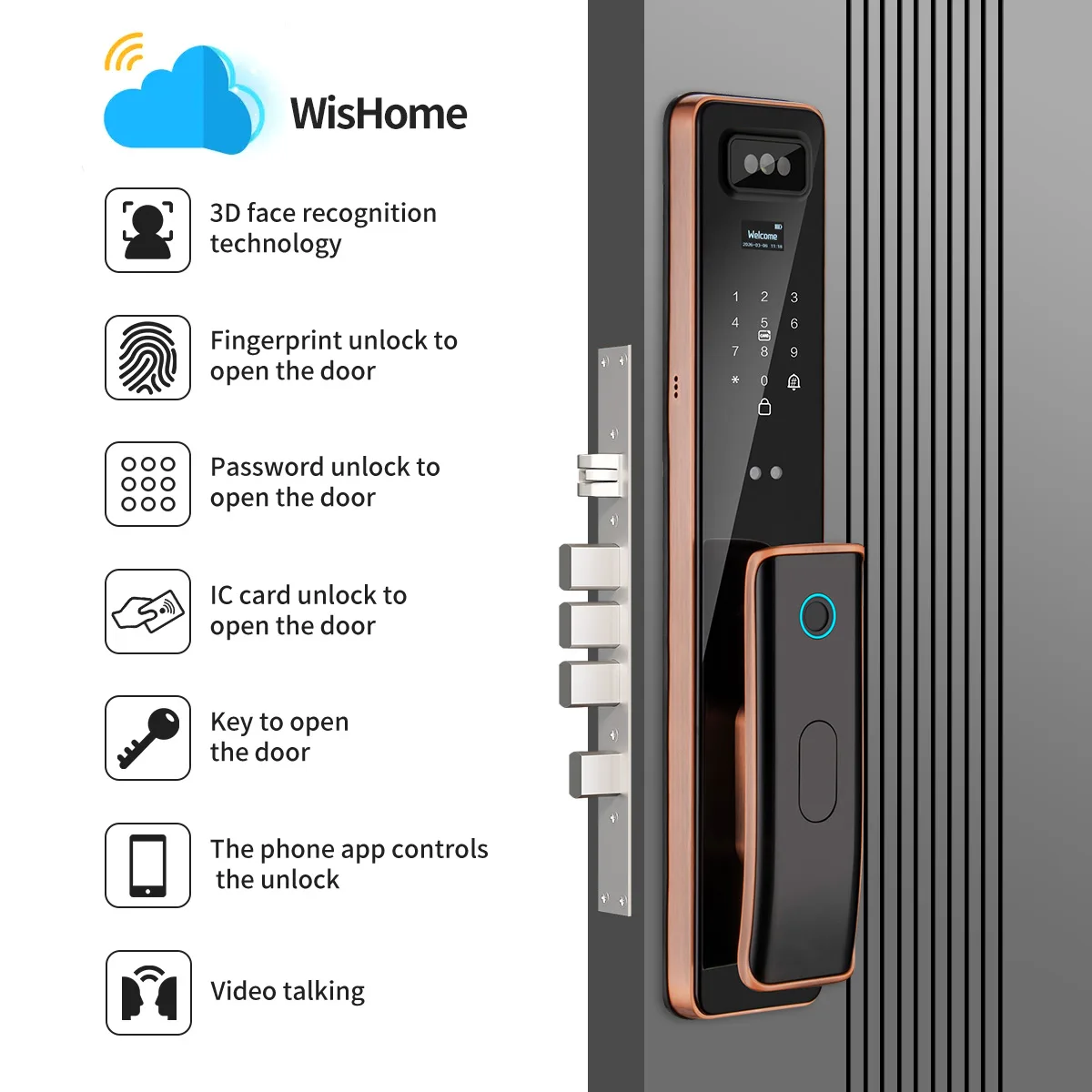 Face Recognition Smart Fingerprint Door Lock, App Remote Control, Video Call and Two‑Way Intercom