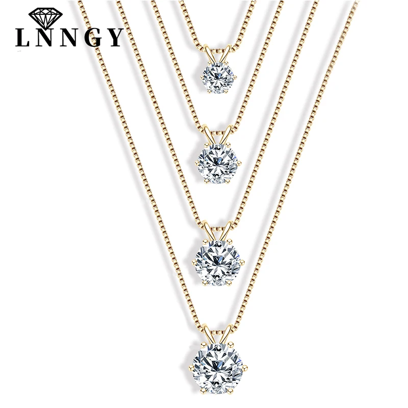 Lnngy Certified 0.5ct–5ct Moissanite Necklace Sparkling Solitaire Lab-Grown Diamond Pendant Necklaces for Women Daily Jewelry