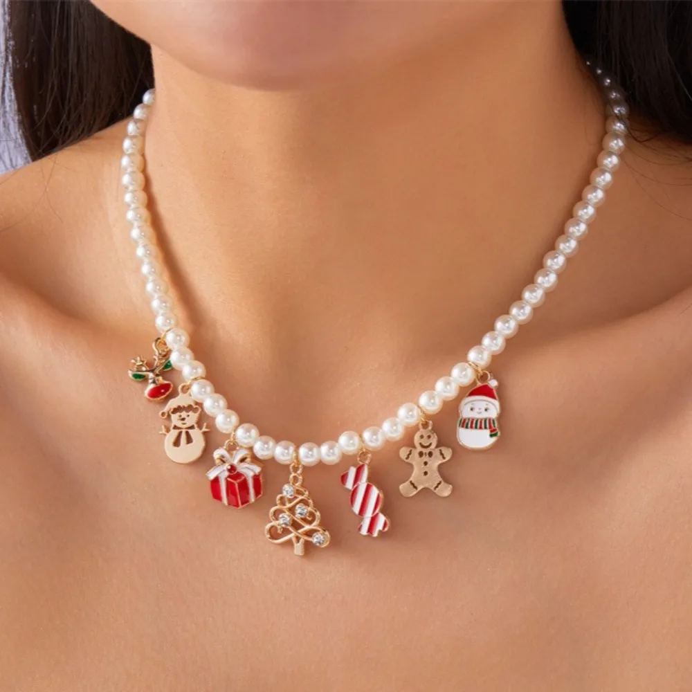 

Fashion Christmas Metal Chain Necklace For Women Crystal Zircon Elk Santa Claus Snowman Bell Xmas Tree Pendant Choker Jewelry
