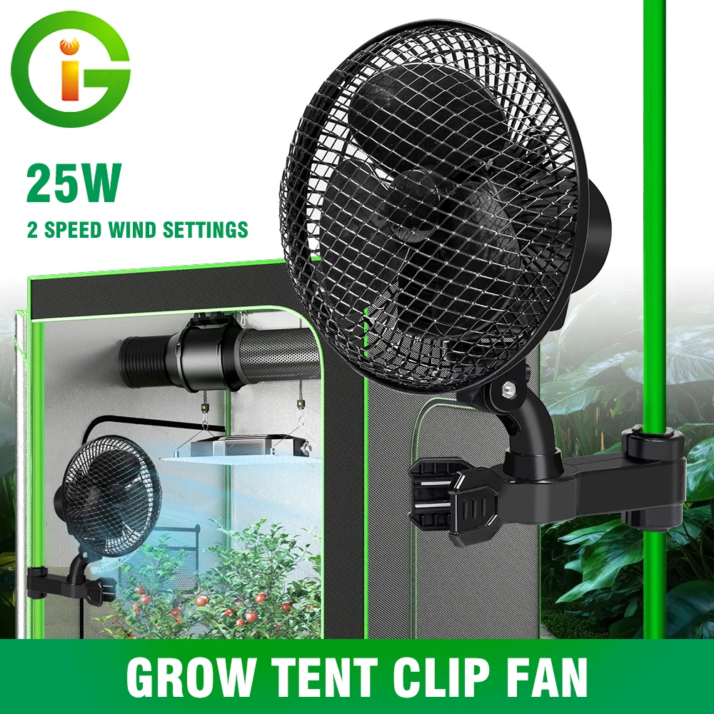 Grow Tent Fan Leistungsstarker oszillierender Ventilator für effiziente Luftzirkulation, einstellbare 2 Geschwindigkeitsstufen mit Clip