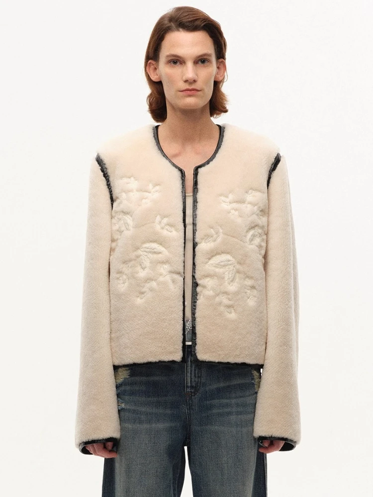 

High-end Luxury Merino Sheep Fur Winter Plush Jackets for Women 2026 Simple Classic O-neck Short Genuine Leather Real Fur Coat