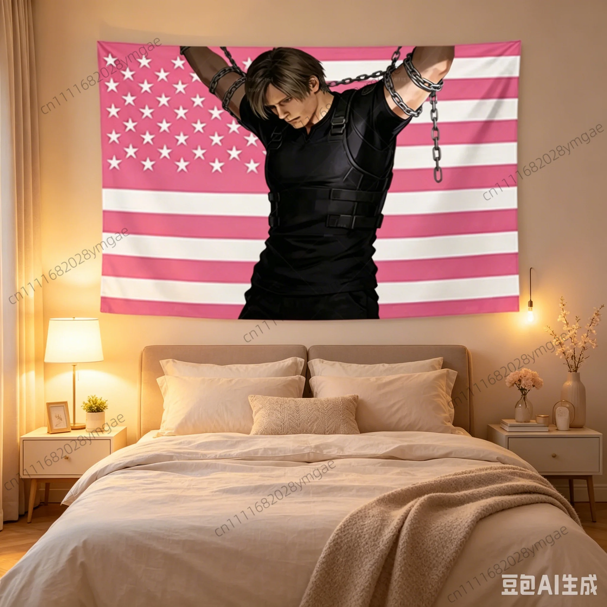 Creative L-Leon Kennedy Pink American Flags Tapestry Wall Art Decor Headboard Aesthetic Room Decor Background Cloth Fans Banners