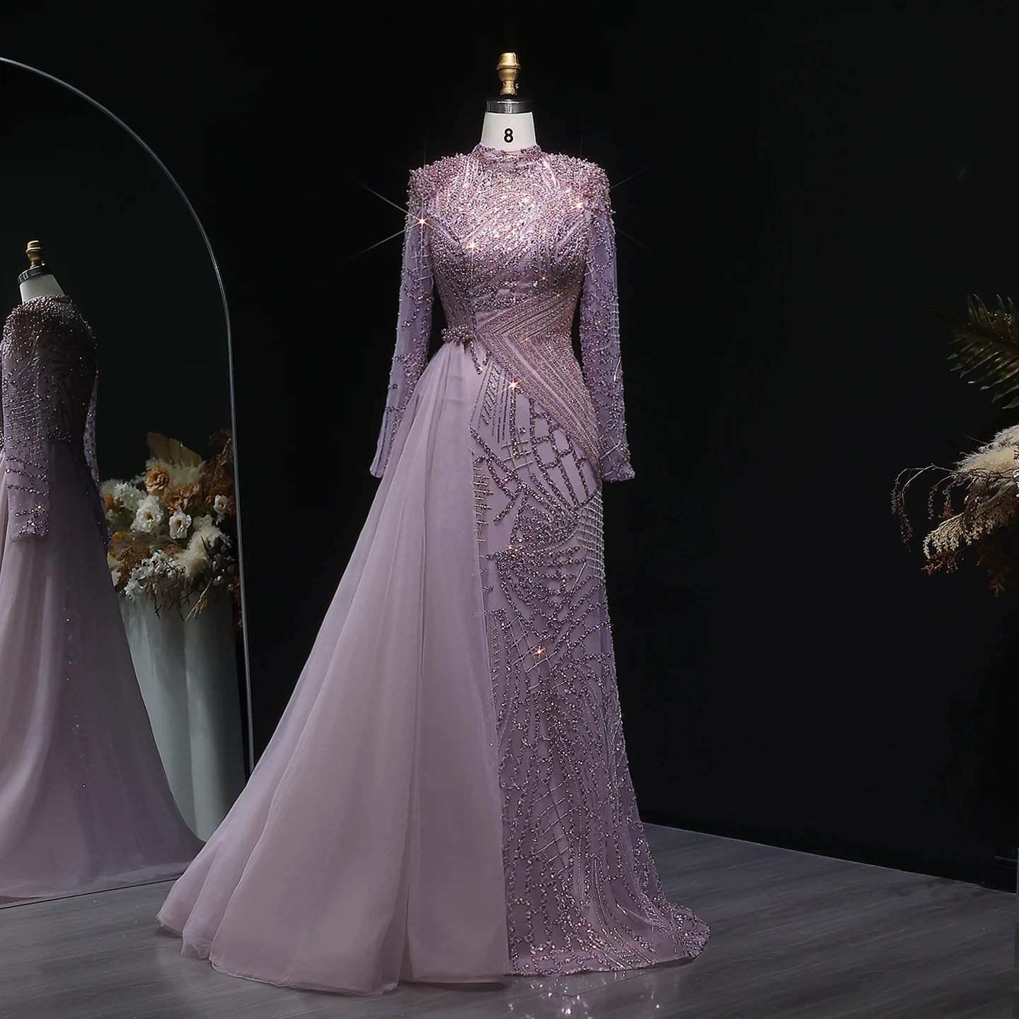 

Sharon Said Luxury Dusty Pink Evening Dress Navy Blue Long Sleeves Turquoise for Women Wedding Party Prom Gowns SS064 Customized