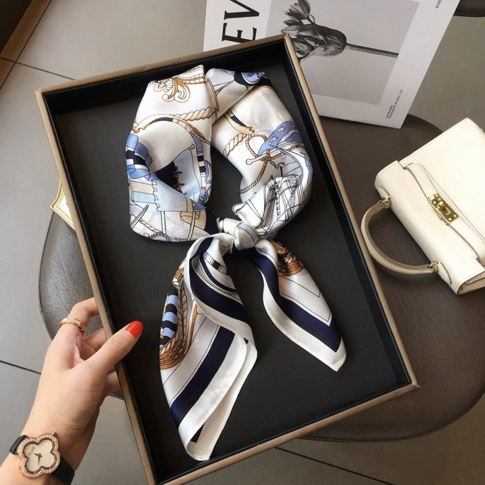 2026 70x70cm Luxury Chain Print Small Square Scarf Simulated Silk Thin Neck Scarf Fashion Bandana Sunscreen Headscarf For Women