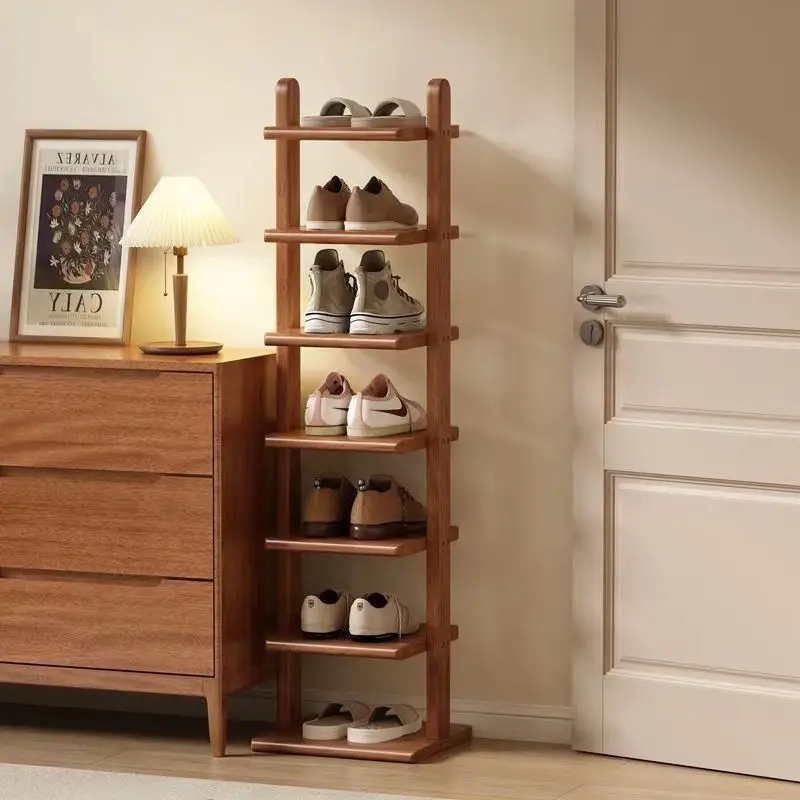 All solid wood multi-layer entrance door against the wall narrow vertical bedroom storage rack