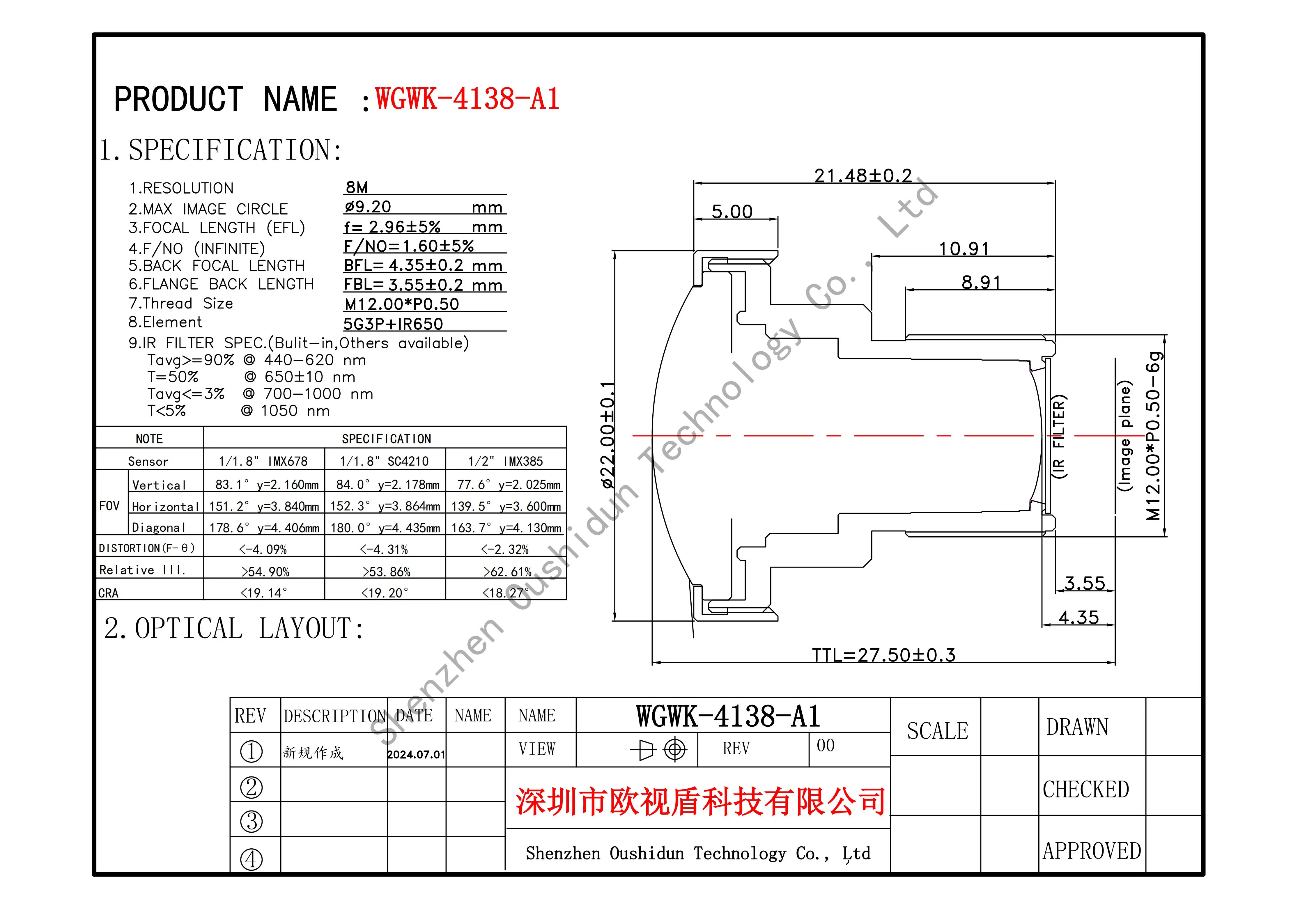HD 8MP M12 Mount Lens 2.96mm 152° Wide Angle Aperture F1.6 Format 1/1.8" With 650nm Filter For Surveillance Security CCTV Camera