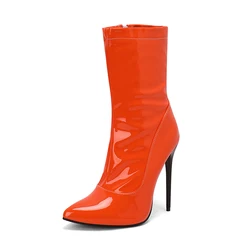 Sexy Soft Patent Leather Boots Women's Ankle Boots Stiletto 2024 Autumn Winter Pointed Toe Party Shoes