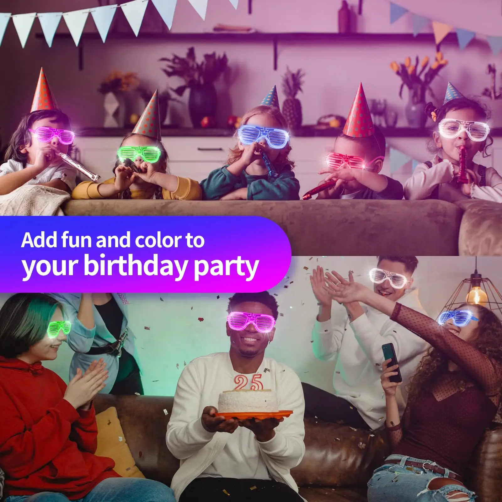 5-50 Stück Leuchtende LED-Brillen, 5 Farben, Leuchtbrillen, im Dunkeln leuchtende Partyartikel, Neon-Partygeschenke für Kinder und Erwachsene – Detail 4