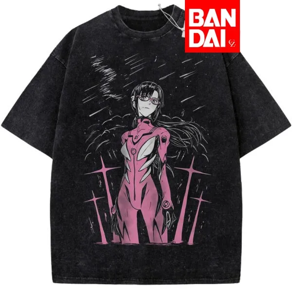 

Футболка оверсайз из хлопка с эффектом кислотной стирки Neon Genesis Evangelion Mari Makinami, летняя аниме-футболка 2026 года в уличном стиле с графическим принтом для мужчин и женщин