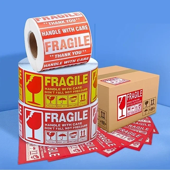 Fragile Stickers Express Logistics Carton Warning Self-adhesive Paper Disposable English Roll Identification Label Stickers