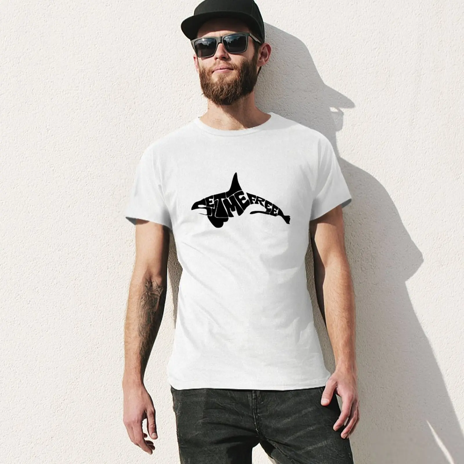 Free Orcas! T-shirt summer clothes anime clothes vintage clothes Men\'s cotton t-shirt