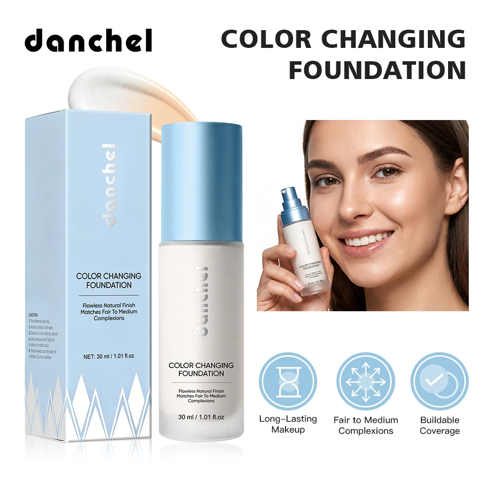 Color Changing Foundation Long-Lasting Buildable Coverage Non-drying Base Foundation Smooth Texture Flawless Natural Face Makeup