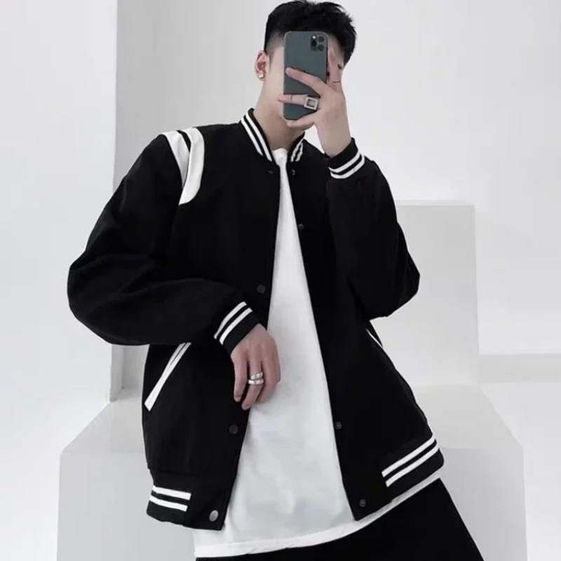 Gmiixder Hip Hop Woolen Baseball Uniform Jacket Male Female Preppy High Street Bomber Jacket Korean Streetwear Button Up Coat