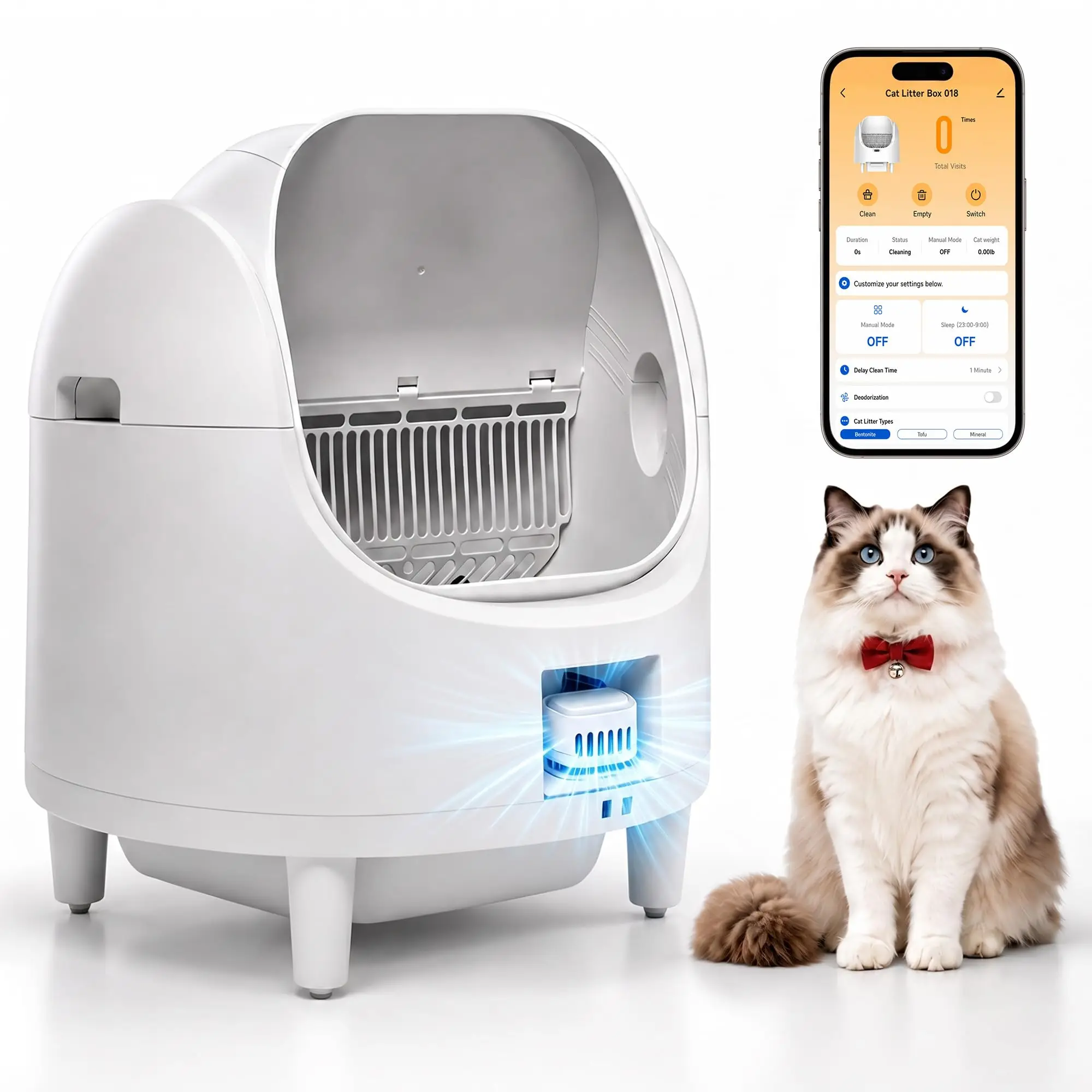 2026 Built-in Odor Control Self Cleaning Litter Box - App Control with Weight Monitoring, Sleeping Mode, Online Usage