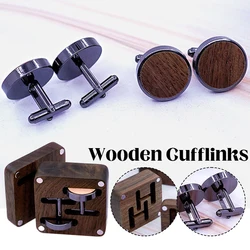 Wooden Cufflinks for Men High Quality Men Wedding Birthday Daily Cuff Buttons With Box Fashion Male Jewelry Cufflink Accessories