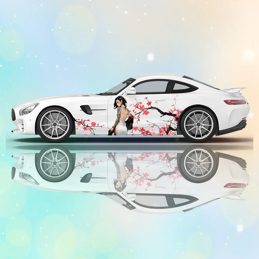 Women Cherry Blossoms Car Vinyl Wraps Decal PVC Anti Scratch Sticker Suitable for Trucks SUV Decor Auto Accessories Gift