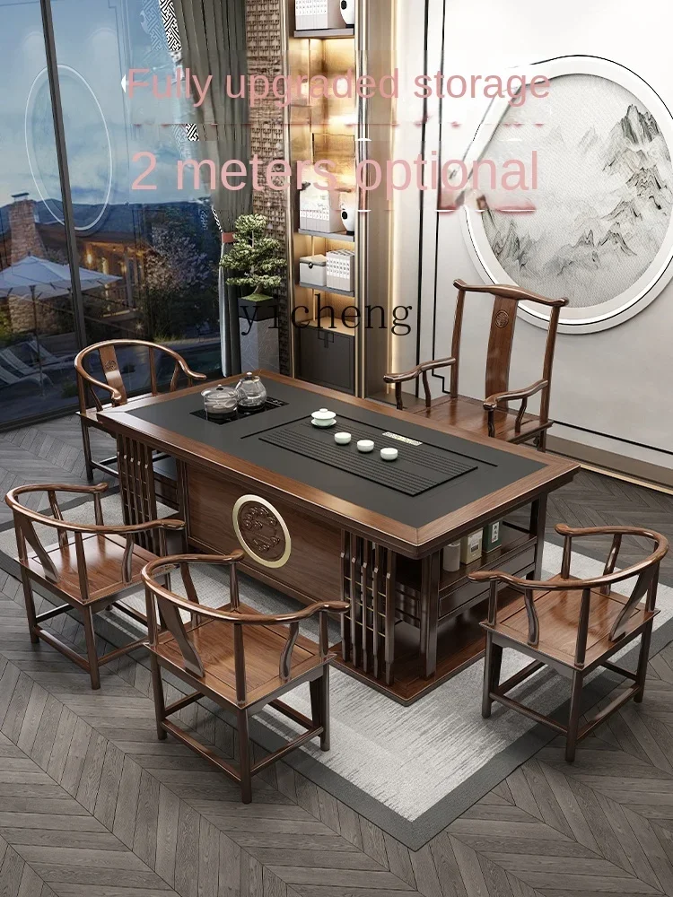 XL tea table and chair combination office household solid wood tea table Kung Fu coffee table tea set integrated