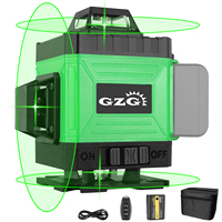 GZG 16-Line Laser Level Pro, USB Cable 18650 Lithium Battery, 0.4-1mW Green Beam for Construction, DIY Projects