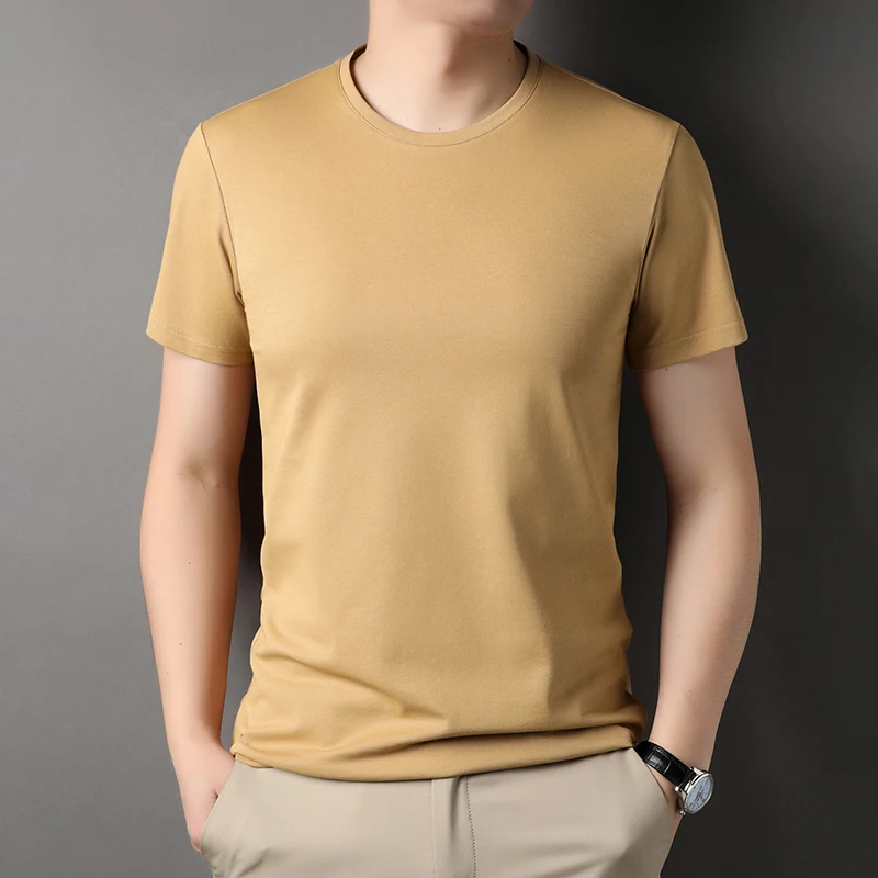 Top Grade 4.8% Mulberry Silk New Summer Brand Tops Polo Shirt Men Crewneck Plain Short Sleeve Casual Fashion Mens Clothing