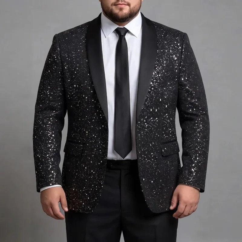 KIDWHXR Man Suit Coat Fashion Sequin Turn Down Collar Male Blazer Slim Long Sleeve Party Prom Wedding Dinner Men Outerwear