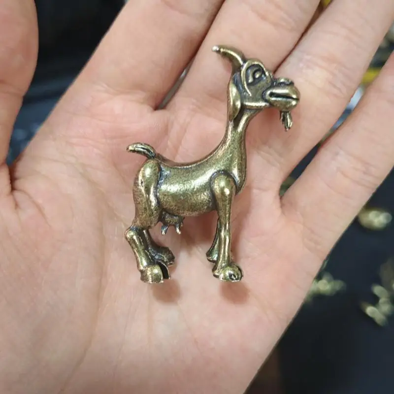 1Pcs Vintage Brass Goat Statue Retro Animal Sculpture Tea Pet For Home Office Decor Ideal For Collectors