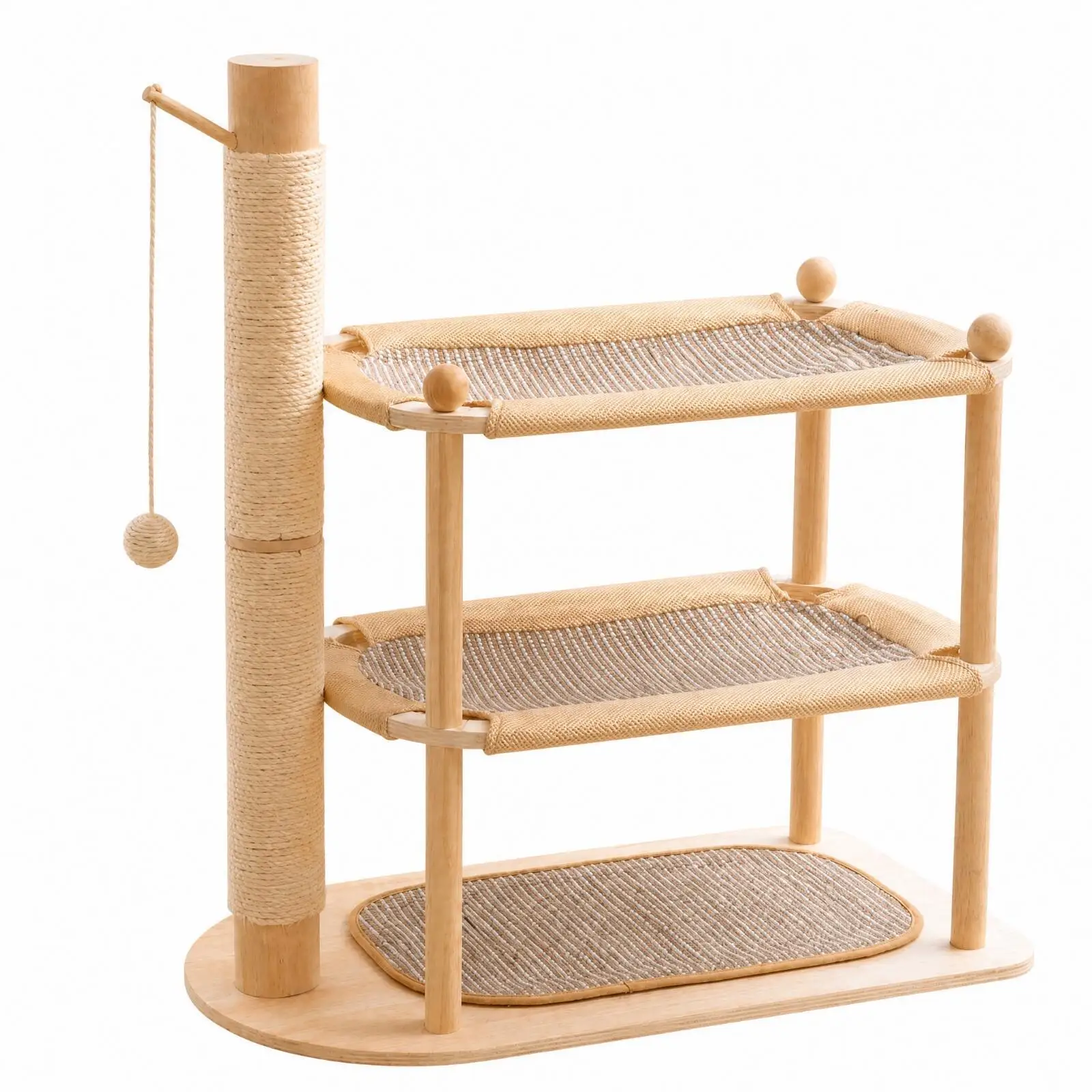 Cat Climbing Structure for Indoor Felines with Solid Wood Base and Sisal Wrapped Scratching Surfaces