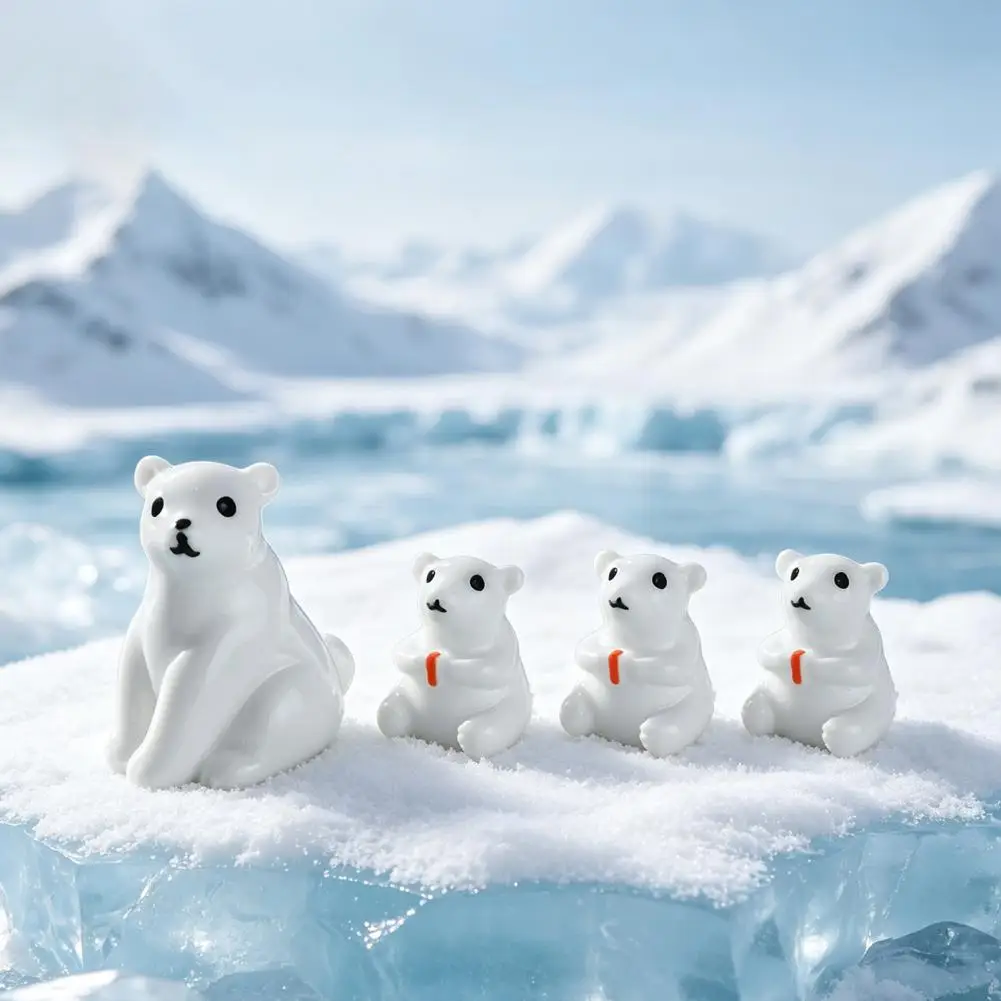 Miniature Polar Bear Figurines Small Statues 4pcs Mini Polar Bear Figurines Set Cute Resin Statues Micro Landscape for Desktop