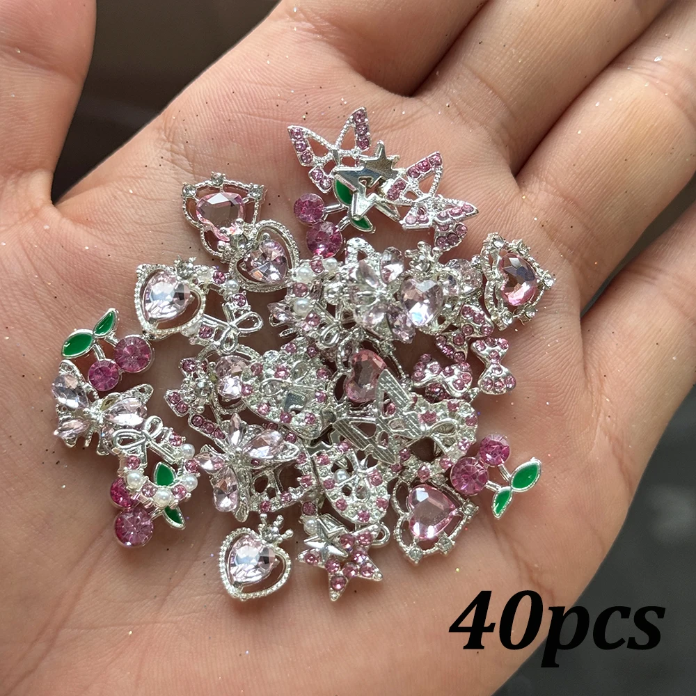 3D oro plata corazón flor Cruz dijes de uñas aleación de lujo Bowknot mariposa uñas diamantes de imitación Y2k Metal decoración de uñas plana