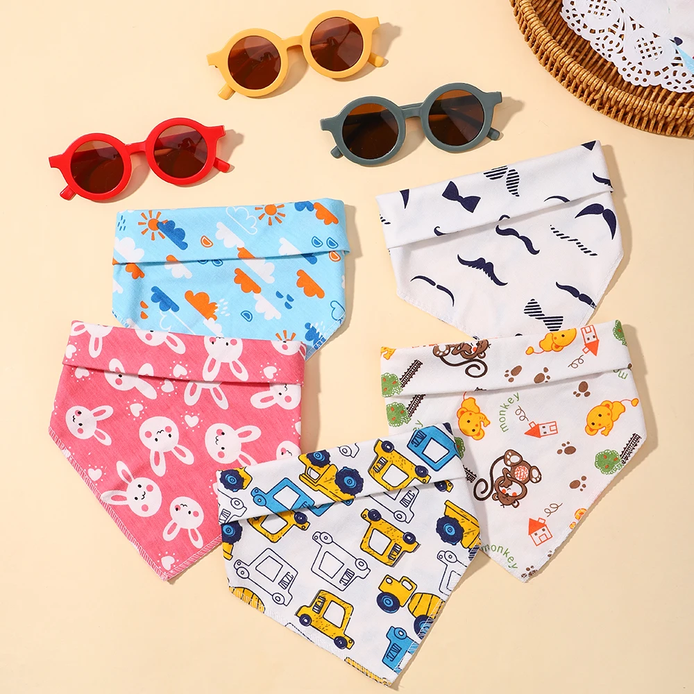 Musselina Algodão Baby Bib e óculos de sol Set, Botão ajustável, Triângulo Saliva Toalha, Print Feeding Cloth, Menino e menina, 2pcs por conjunto