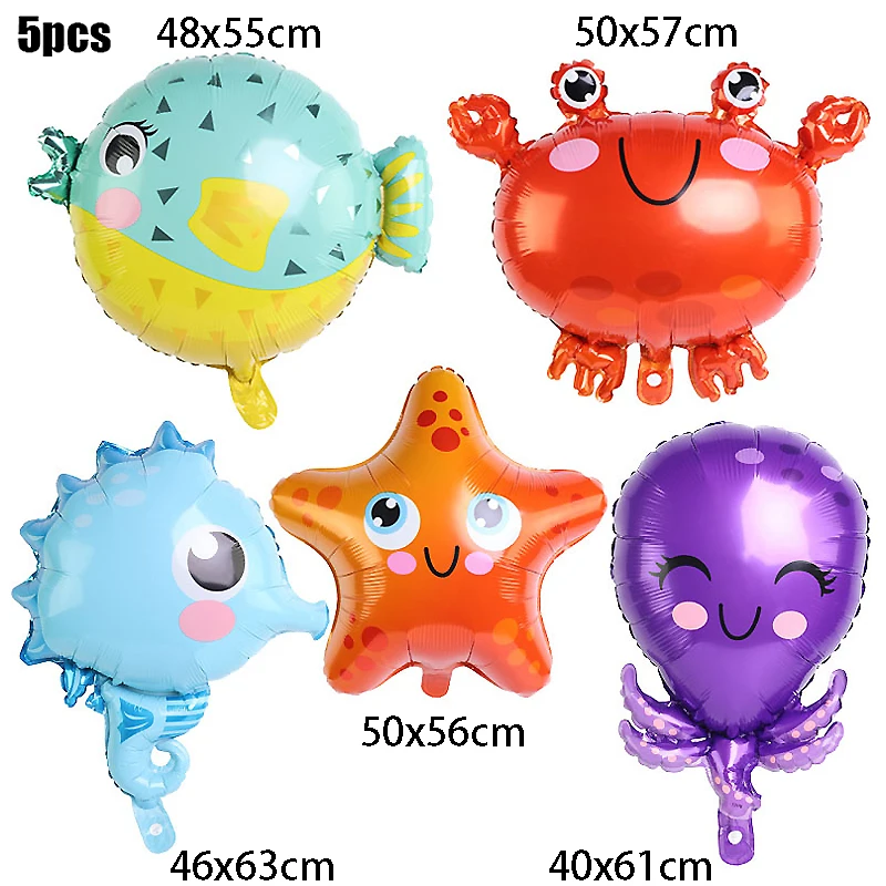 5Pcs Sea Animals Foil Balloons Fish Octopus Sea Horse Helium Air Globos Ocean World Under Sea Theme Birthday Party Decorations