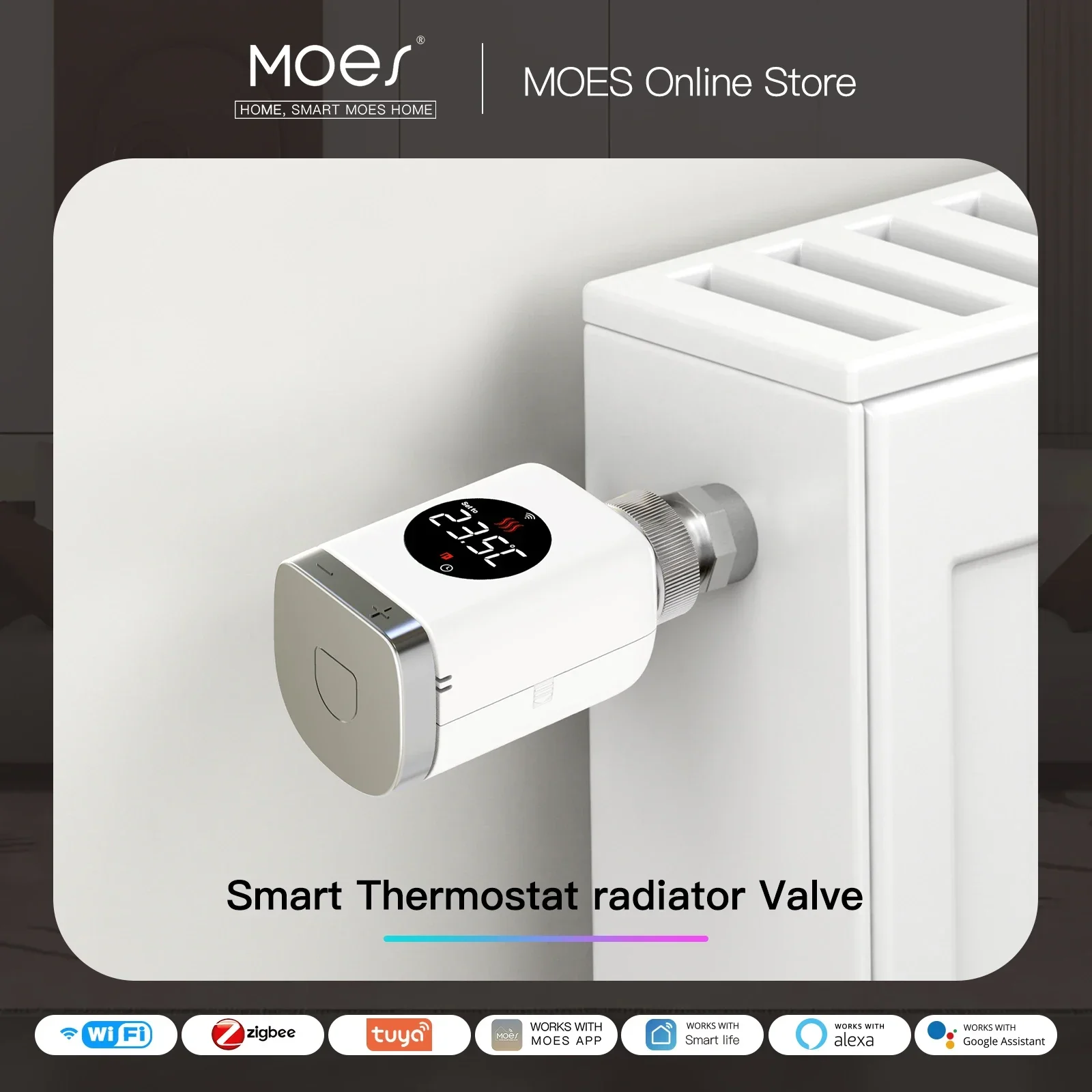 MOES – vanne de radiateur thermostatique intelligente Wifi/Zigbee, application Programmable TRV, contrôleur de température à distance, prise en charge d'alexa Google Home