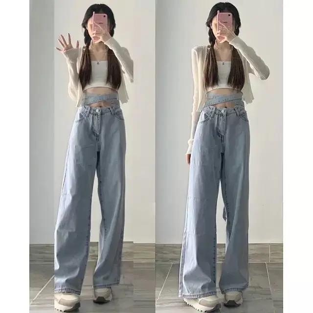 

Jeans Women Wide School Clothes Cargo Pockets Multi Pocket Utility Workwear Military Camouflage Female Denim Fashion Street